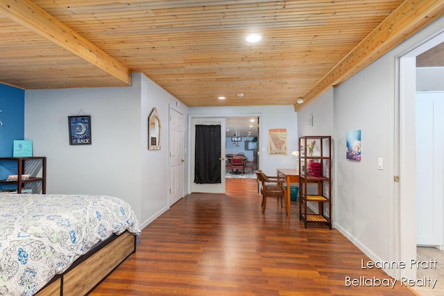 1020 E Woodlawn Ave, Hastings, MI 49058 - bedroom with wood finished floors, wood ceiling, recessed lighting, and baseboards