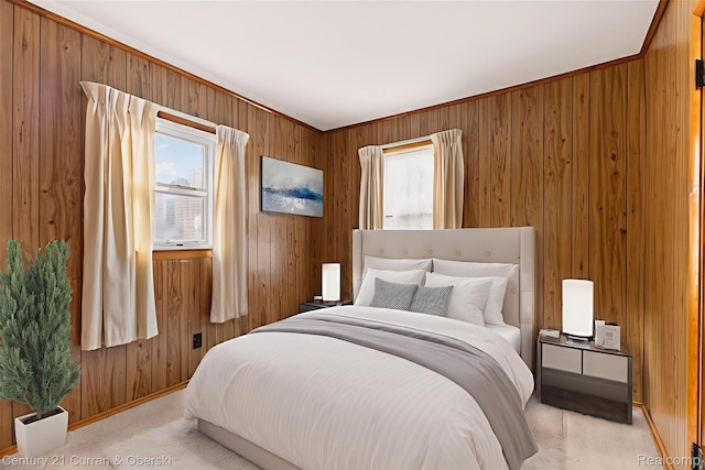 2143 Boldt St, Dearborn, MI 48124 - bedroom with wooden walls, baseboards, and light carpet