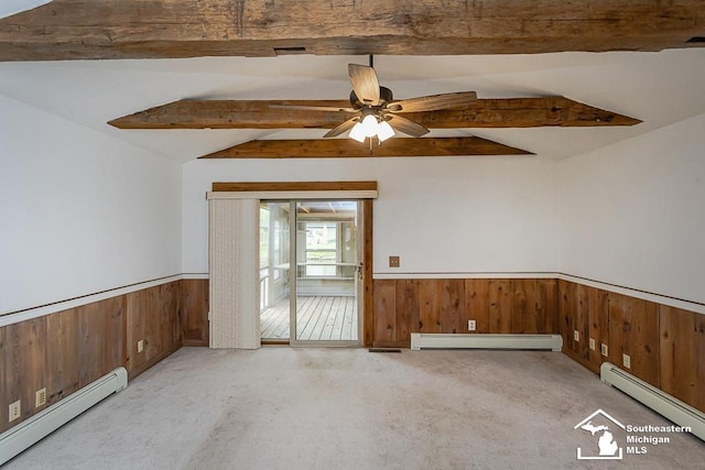 6337 Raymar St, Erie, MI 48133 - spare room featuring a baseboard radiator, wainscoting, wooden walls, and carpet