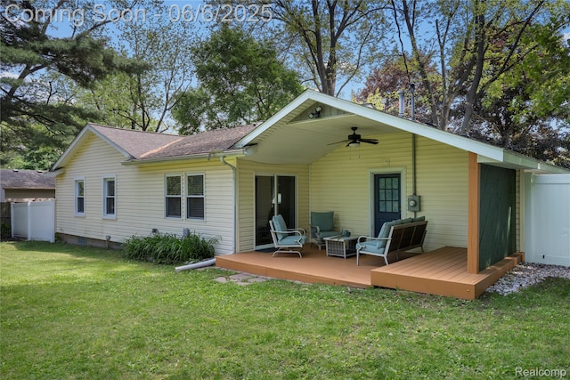 6226 Rowley Blvd, Waterford, MI 48329 - back of property featuring ceiling fan, a deck, outdoor lounge area, and a shingled roof