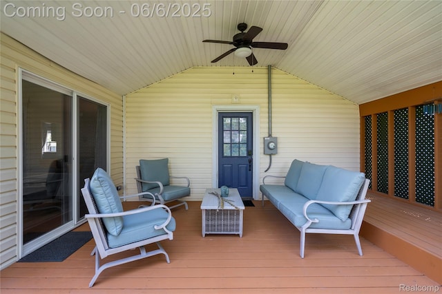 6226 Rowley Blvd, Waterford, MI 48329 - wooden deck with a ceiling fan and an outdoor living space