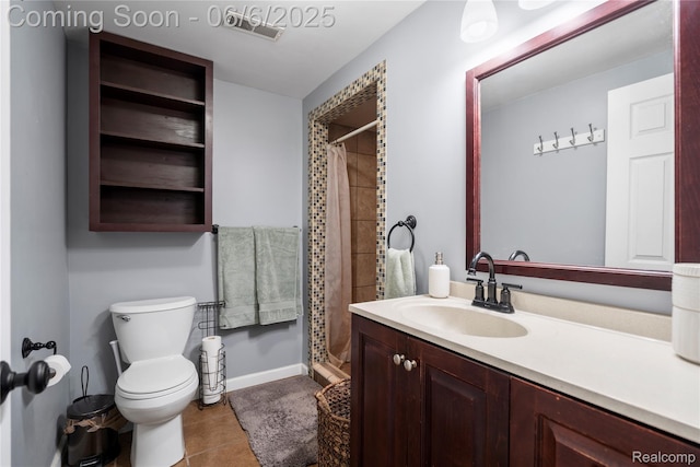 6226 Rowley Blvd, Waterford, MI 48329 - bathroom featuring toilet, vanity, a stall shower, and tile patterned floors