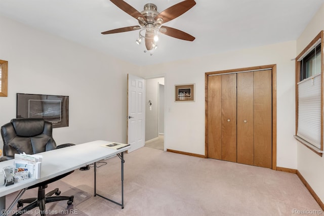 708 Mount Vernon Blvd, Royal Oak, MI 48073 - home office featuring baseboards, light carpet, and ceiling fan