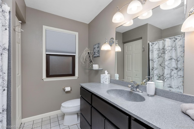 708 Mount Vernon Blvd, Royal Oak, MI 48073 - bathroom with vanity, toilet, tile patterned flooring, baseboards, and a shower with shower curtain