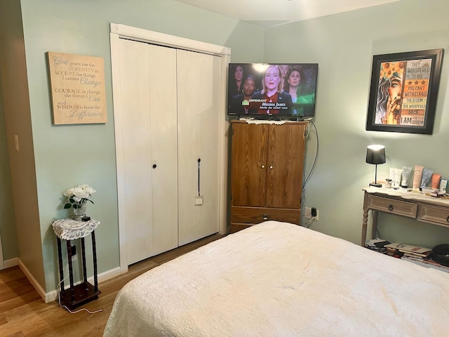 558 Terry St, Muskegon, MI 49442 - bedroom featuring wood finished floors, a closet, and baseboards