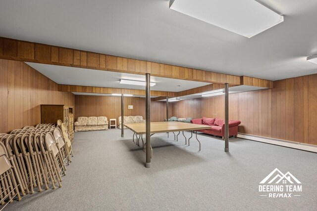 2203 Porter St SW Unit 104, Wyoming, MI 49519 - game room with wood walls, carpet floors, and a baseboard radiator