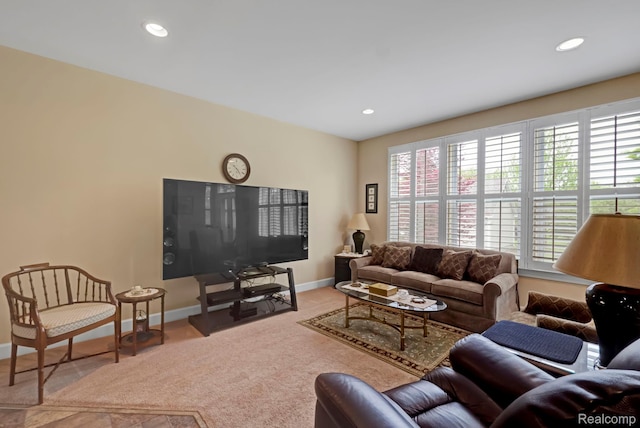 59649 Mallory Ln, South Lyon, MI 48178 - living area featuring carpet flooring, plenty of natural light, baseboards, and recessed lighting