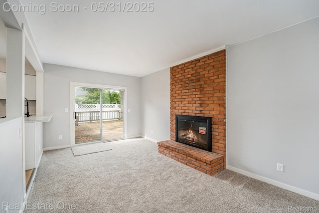 2809 Sparta Dr, Troy, MI 48083 - unfurnished living room with carpet, a fireplace, and baseboards