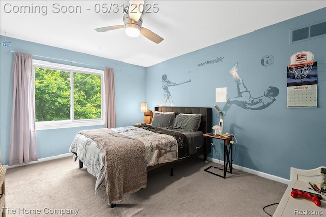 5182 Shady Creek Dr, Troy, MI 48085 - bedroom with carpet, baseboards, and ceiling fan