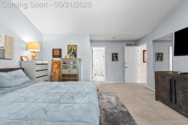 5182 Shady Creek Dr, Troy, MI 48085 - carpeted bedroom with baseboards, connected bathroom, and vaulted ceiling
