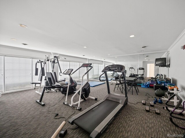 444 Chester St Unit 425, Birmingham, MI 48009 - workout area with carpet, recessed lighting, and ornamental molding