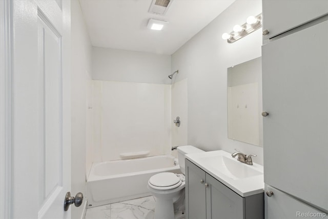 14134 Syracuse St, Southgate, MI 48180 - full bath featuring vanity, toilet, marble look tile flooring, and shower / washtub combination