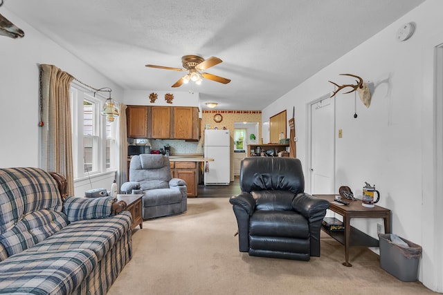 547 Pershing Ave, Jackson, MI 49203 - living area with a ceiling fan, light colored carpet, and a textured ceiling