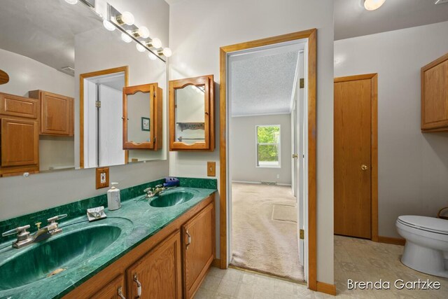 17055 Blackfoot Trl, Howard City, MI 49329 - full bathroom with double vanity, toilet, and baseboards