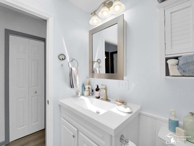 11963 Egan Hwy, Brooklyn, MI 49230 - bathroom featuring vanity, a closet, and wainscoting