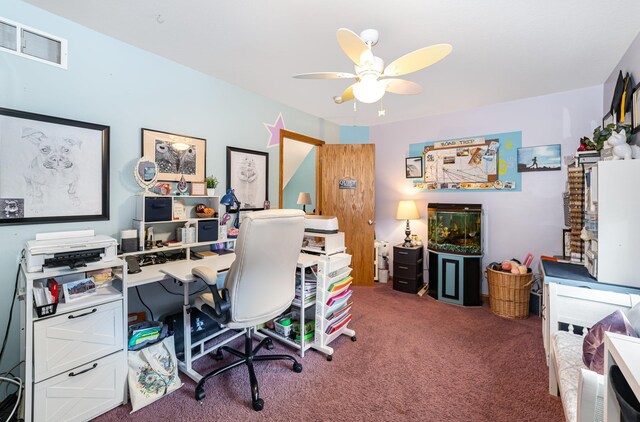 424 Gale Ct, Ithaca, MI 48847 - office area with carpet flooring and a ceiling fan
