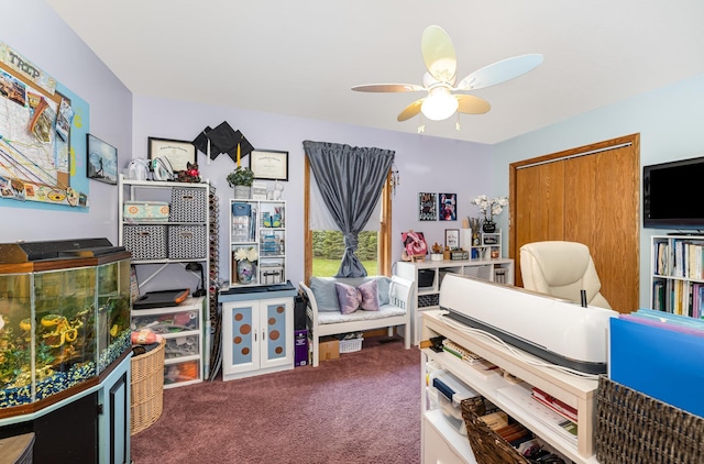 424 Gale Ct, Ithaca, MI 48847 - office area with carpet and a ceiling fan