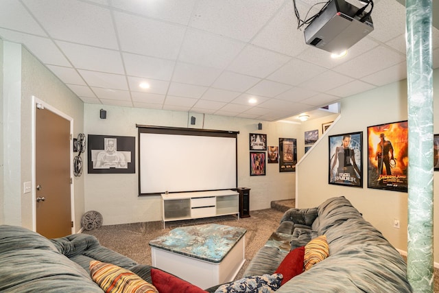 424 Gale Ct, Ithaca, MI 48847 - home theater featuring carpet floors and a drop ceiling