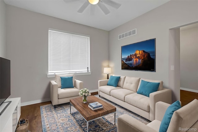 534 E Brickley Ave, Hazel Park, MI 48030 - living room featuring a ceiling fan, baseboards, and wood finished floors