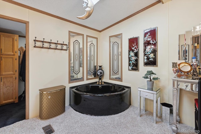 4952 Davison Rd, Lapeer, MI 48446 - full bath featuring a freestanding tub, ornamental molding, and vaulted ceiling