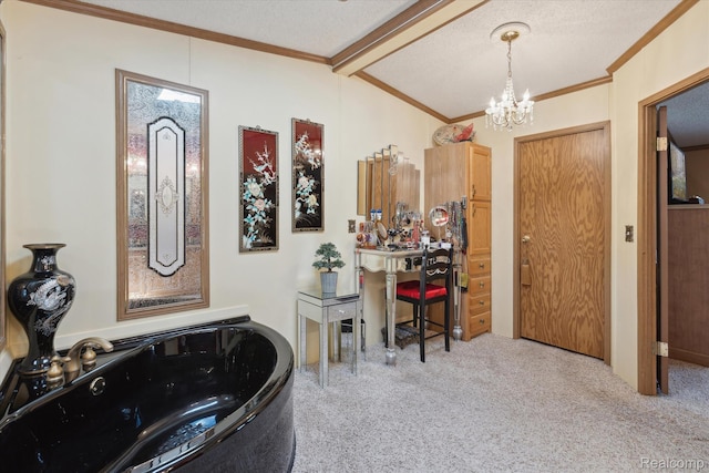 4952 Davison Rd, Lapeer, MI 48446 - carpeted entryway featuring crown molding and a chandelier