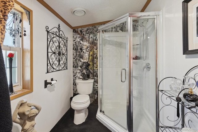 4952 Davison Rd, Lapeer, MI 48446 - full bathroom featuring toilet, a shower stall, and crown molding