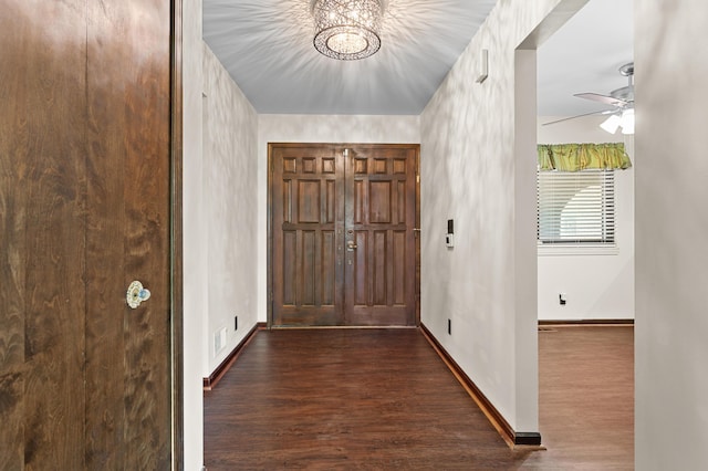 3244 Dearborn St, Wayne, MI 48184 - entrance foyer with dark wood-style floors, a ceiling fan, and baseboards