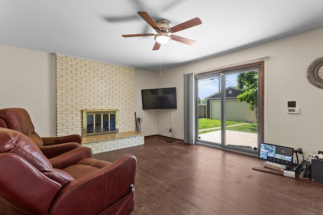 3244 Dearborn St, Wayne, MI 48184 - living area with a ceiling fan, wood finished floors, and a fireplace