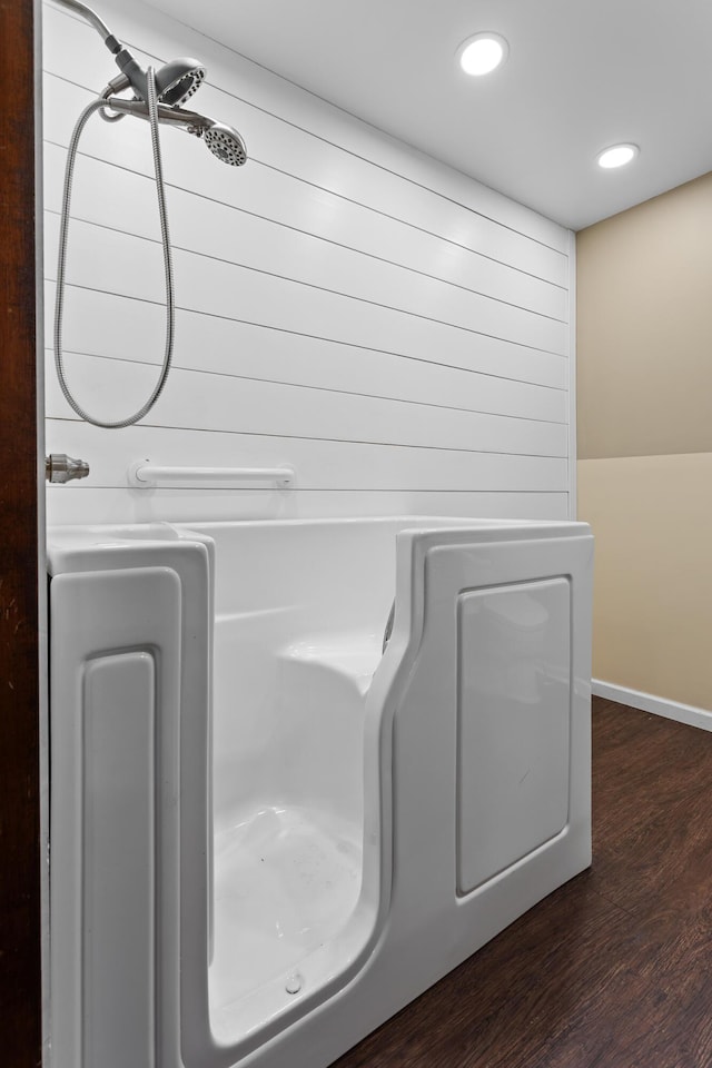 3244 Dearborn St, Wayne, MI 48184 - full bathroom with baseboards, wood finished floors, recessed lighting, and a shower