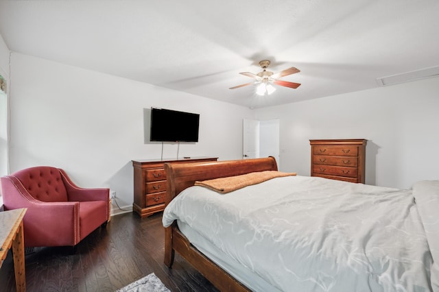 4085 Ravina Ter, Saint Joseph, MI 49085 - bedroom with dark wood finished floors, ceiling fan, attic access, and baseboards