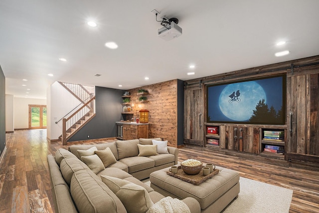 4035 136th Ave, Hamilton, MI 49419 - home theater room featuring bar area, wood finished floors, and recessed lighting