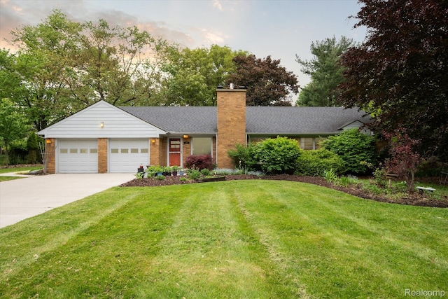 1220 Minglewood Way, Ann Arbor, MI 48103 - view of front of property with driveway, an attached garage, a chimney, and a lawn