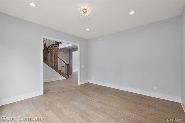 1760 Hamilton Dr, Bloomfield Hills, MI 48302 - empty room featuring stairs, light wood-type flooring, baseboards, and recessed lighting