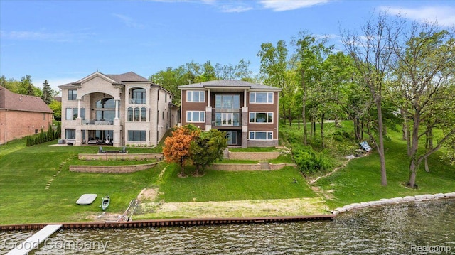 1760 Hamilton Dr, Bloomfield Hills, MI 48302 - rear view of property with a balcony, a water view, and a lawn