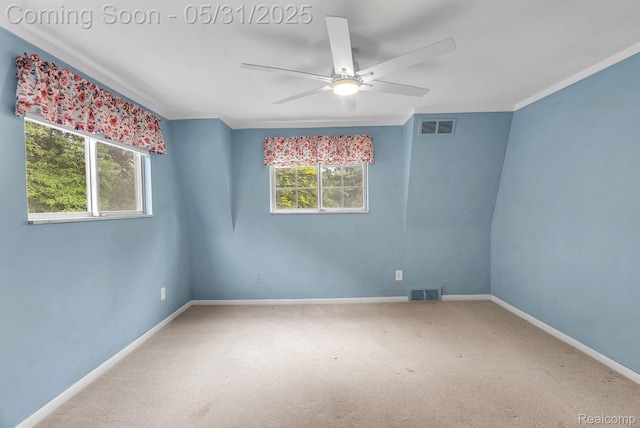 2408 Otter St, Warren, MI 48092 - spare room with ceiling fan, healthy amount of natural light, carpet floors, and ornamental molding