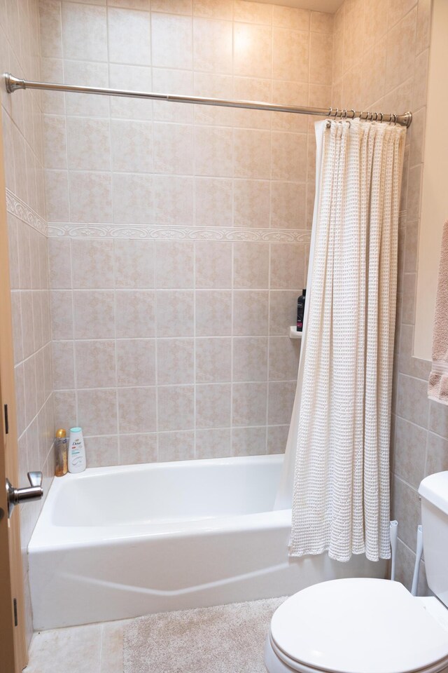 18774 Old Field Rd, New Buffalo, MI 49117 - bathroom with toilet, shower / tub combo with curtain, and tile patterned flooring