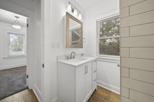 130 N Horton St, Jackson, MI 49202 - bathroom with vanity, baseboards, and wood finished floors