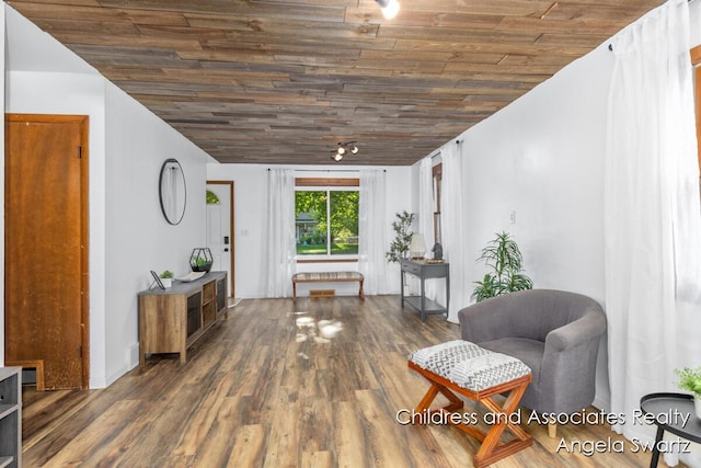 1328 S Montgomery St, Hastings, MI 49058 - living area with wooden ceiling, wood finished floors, and vaulted ceiling