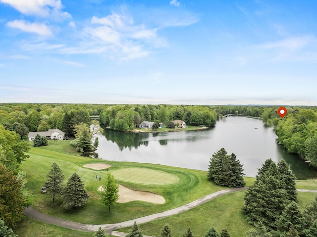9228 Main St, Canadian Lakes, MI 49346 - drone / aerial view of a nearby body of water, a golf club, and a heavily wooded area