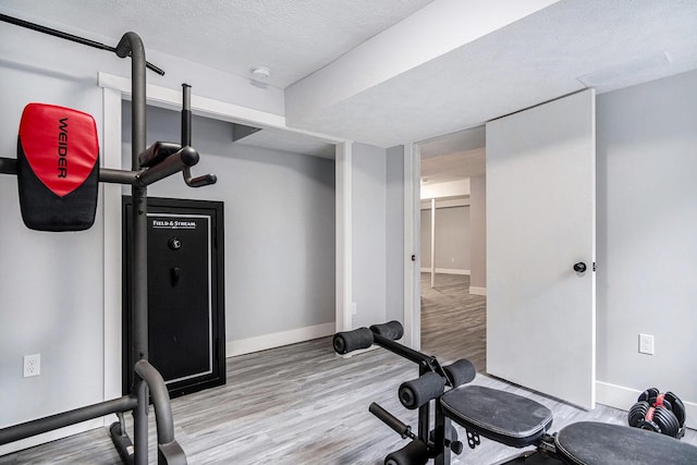 13860 Rolling Creek Dr, Lowell, MI 49331 - exercise room with wood finished floors, baseboards, and a textured ceiling