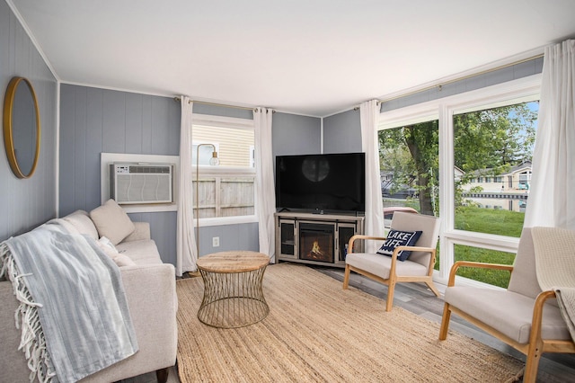 12657 Blue Lagoon Rd, Shelbyville, MI 49344 - living room featuring wood finished floors and an AC wall unit