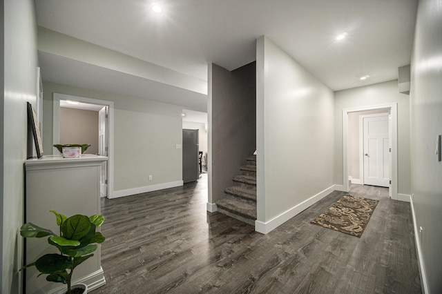 2842 Tall Grass Dr, Grass Lake, MI 49240 - foyer entrance with dark wood-style flooring, baseboards, stairway, and recessed lighting