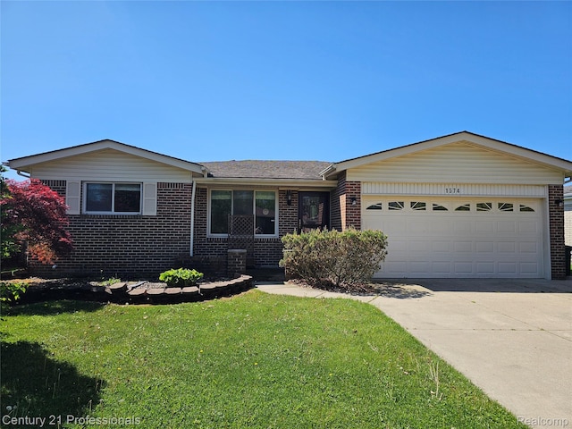 15748 Robert Dr, Macomb, MI 48044 - ranch-style house with brick siding, driveway, a front yard, and an attached garage