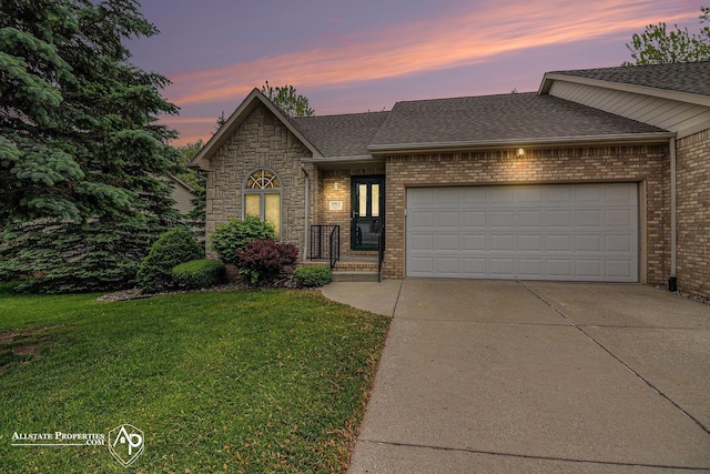 6063 Steeplechase Dr, Grand Blanc, MI 48439 - view of front of home featuring concrete driveway, a garage, a front lawn, and roof with shingles
