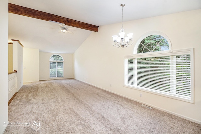6063 Steeplechase Dr, Grand Blanc, MI 48439 - carpeted spare room with ceiling fan, a chandelier, and baseboards