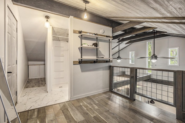 418 W Fargo St, Ionia, MI 48846 - hall featuring plenty of natural light, baseboards, wood finished floors, and wood ceiling