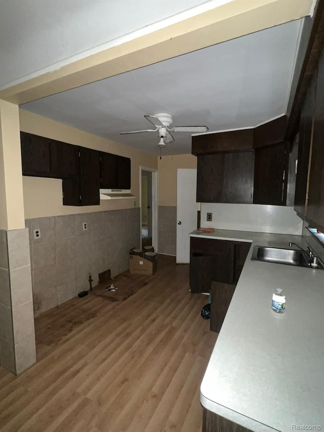 20258 Fairport St, Detroit, MI 48205 - kitchen with light wood-type flooring, a sink, ceiling fan, and light countertops