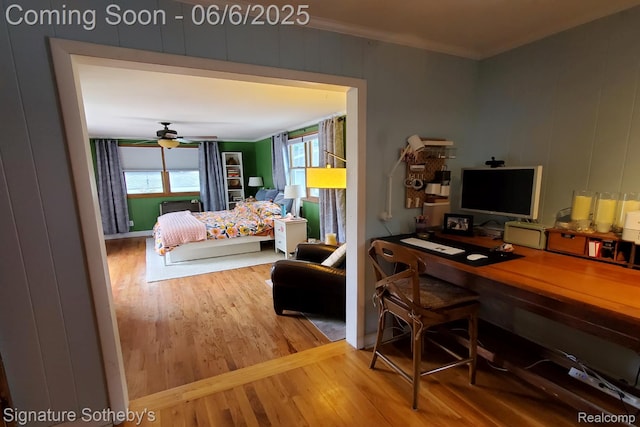 917 N Edison Ave, Royal Oak, MI 48067 - bedroom with wood finished floors, crown molding, and a desk