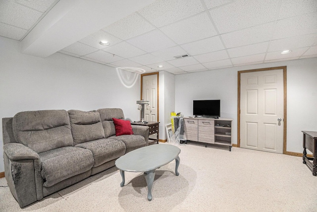 608 N Wickshire Ln, Durand, MI 48429 - living area with a drop ceiling, baseboards, recessed lighting, and light colored carpet