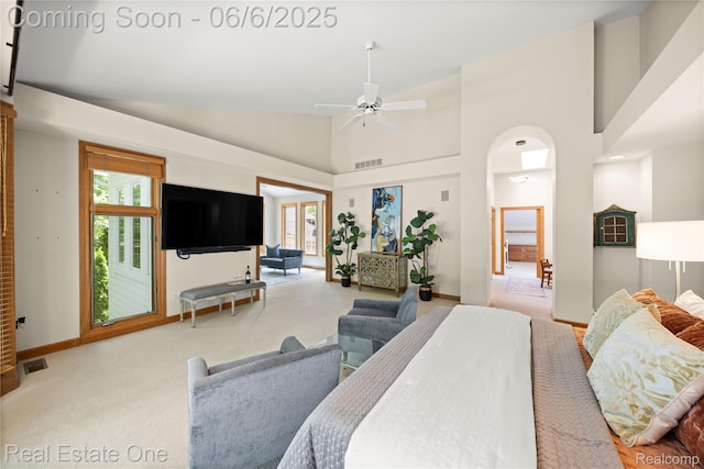 6212 Bromley Ct, West Bloomfield, MI 48322 - bedroom featuring carpet, baseboards, and high vaulted ceiling